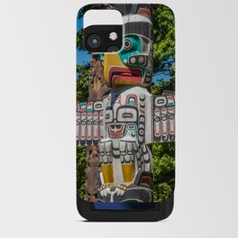 Close up of an eagle themed Totem Pole in Stanley Park iPhone Card Case