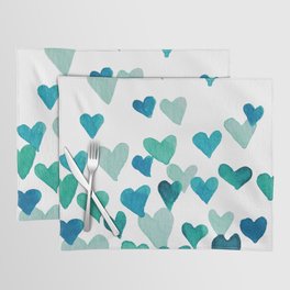Valentine's Day Watercolor Hearts - turquoise Placemat