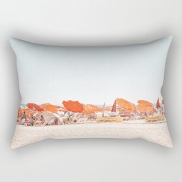 Beach - Orange Sun Umbrellas series  - Ocean Travel photography Rectangular Pillow