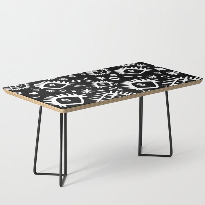 Black and White Trippy Doodle Eye Pattern Coffee Table