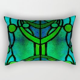 Green and Aqua Art Nouveau Stained Glass Art Rectangular Pillow