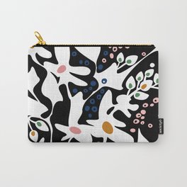 Black home jungle: Organic shapes and flowers Carry-All Pouch | Minimal, Acrylic, Leaves, Painting, Dark, Gloomy, Abstract, Black, Graphicdesign, Tree 