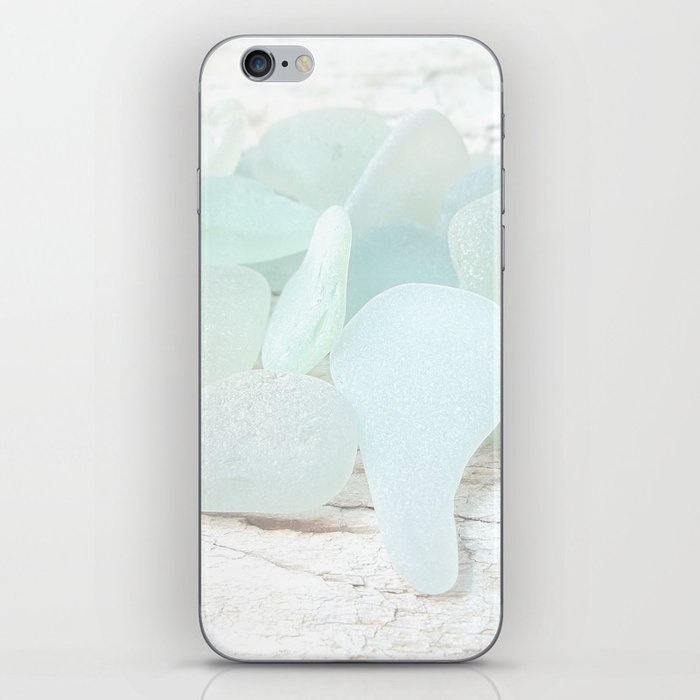 Pastel Pale Turquoise Sea Glass Faded Sea Foam Colors on White Weathered Wood - Photo 6 of 8 iPhone Skin