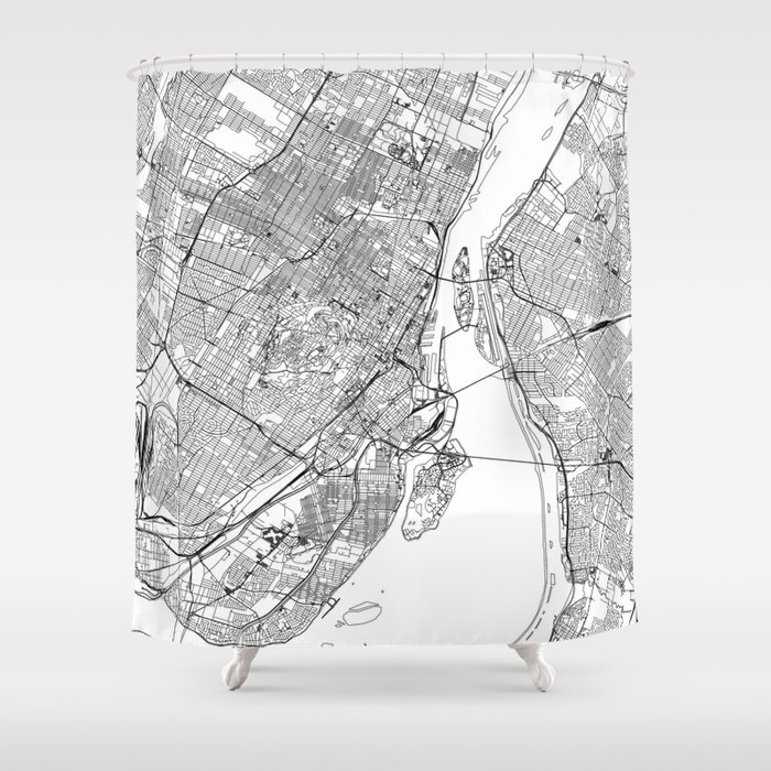 Montreal White Map Shower Curtain
