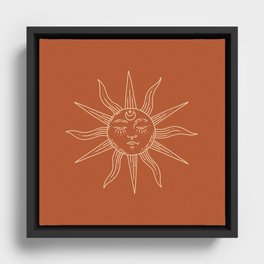 Boho Sun Drawing XIII Coral Red Framed Canvas