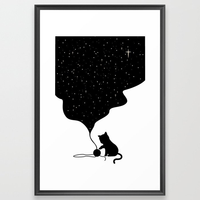 Cat playing into the Night Framed Art Print