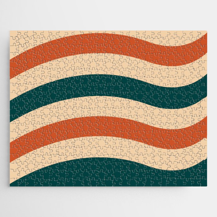 Retro Style Minimal Lines Background - Warm Black and Flame Jigsaw Puzzle