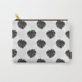 Tropical Black Monstera Leaf White Pattern Carry-All Pouch | Chalk Charcoal, Blackmonstera, Floweringplant, Hand Paintingleaf, Tropicalleafdesign, Drawing, Foliageartwork, Black And White, Pattern, Whitebackground 