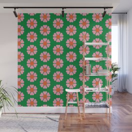 70s retro vintage green, pink and orange pattern background Wall Mural