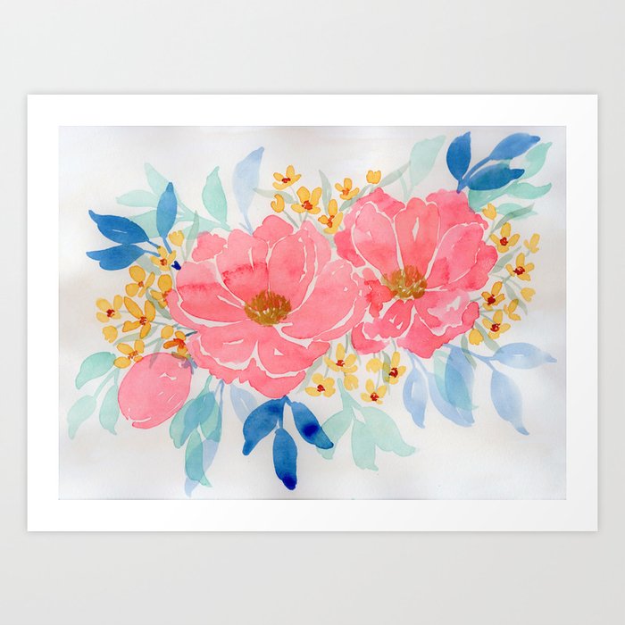 Pink Loose Floral Watercolor Painting Art Print By
