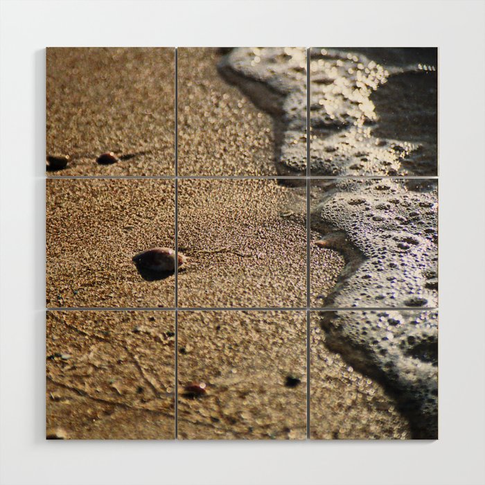 Film generted close-up photo of wave and shell  Wood Wall Art
