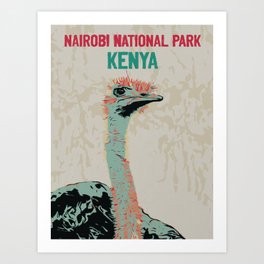 portrait of an ostrich in Nairobi National Park, Kenya Art Print