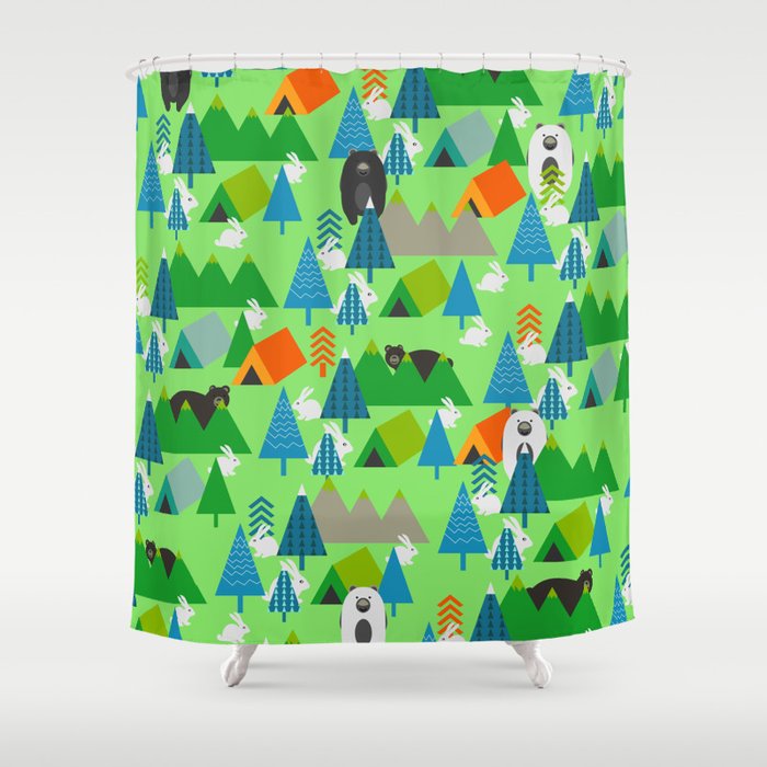 Forest with cute little bunnies and bears Shower Curtain