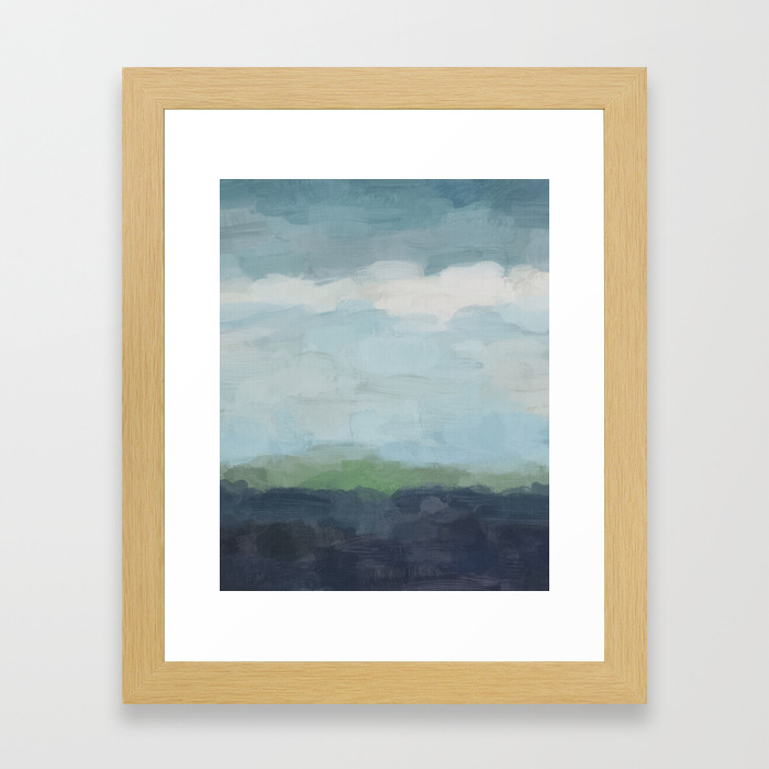 Navy Teal Aqua Sky Blue Green Abstract Wall Art Painting Art Nature Horizon Modern Wall Framed Art Print By Rachelelise Society6