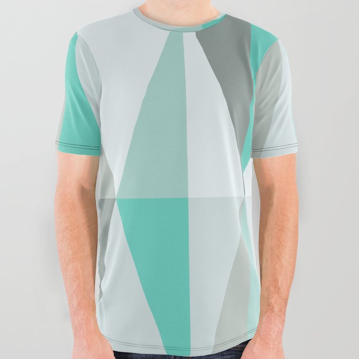 MidCentury Modern Triangles Turquoise All Over Graphic Tee
