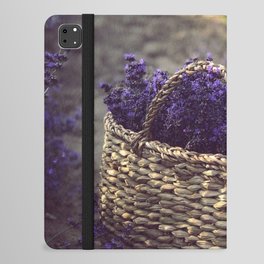 Basket of purple Tuscan lavender flowers and blossoms color portrait photograph / photography for dining room, kitchen, living room and home wall decor iPad Folio Case