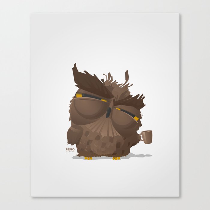 Grumpy coffee owl Canvas Print
