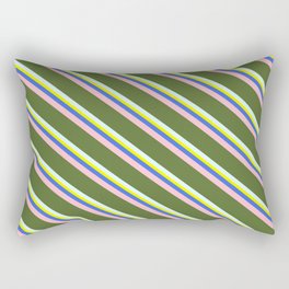 [ Thumbnail: Colorful Yellow, Royal Blue, Pink, Dark Olive Green, and Light Cyan Colored Lined/Striped Pattern Rectangular Pillow ]