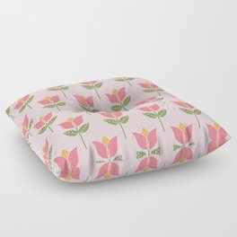 Retro geometric open tulip flowers on pink Floor Pillow