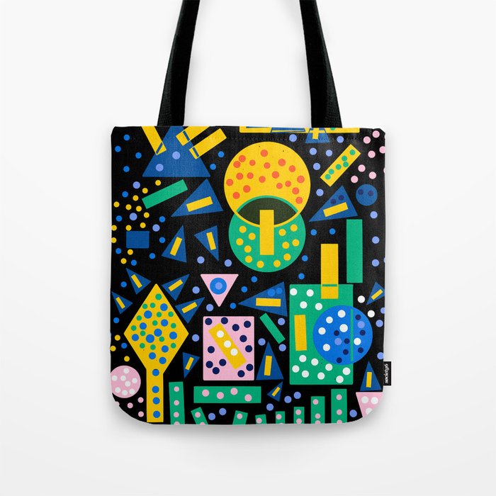 Black Abstract Pattern Terrazzo with dots and geometric shapes Tote Bag