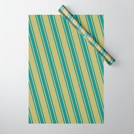 [ Thumbnail: Dark Khaki and Dark Cyan Colored Pattern of Stripes Wrapping Paper ]