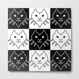 Cat Face Hearts Outline--Black & White Metal Print | Mods, Modculture, Ska, Twotone, Midcenturymodern, Catlover, Mod, Kittycat, Cat, Modern 