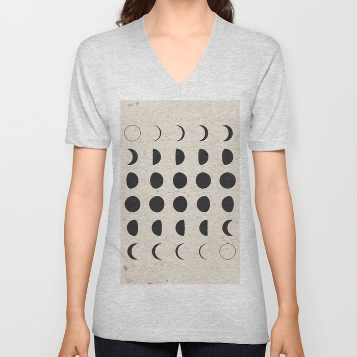 Moon Phases Black V Neck T Shirt