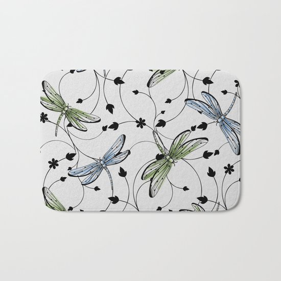 Dragonflies in the garden Bath Mat
