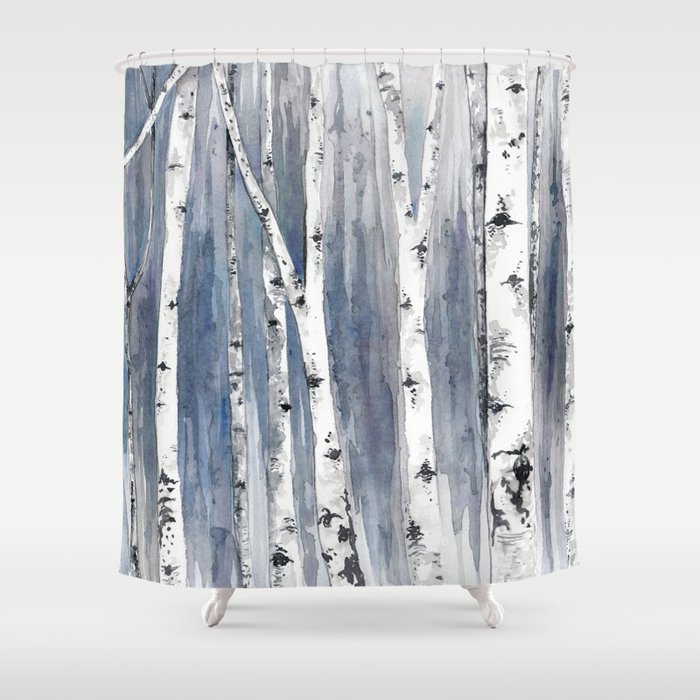 Birch Trees Shower Curtain By Mice, Birch Shower Curtain