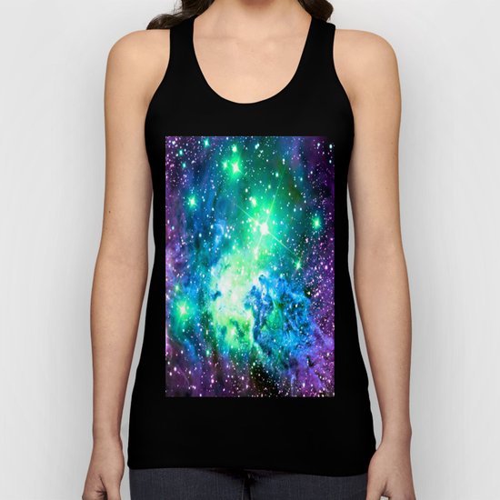 Fox Fur Nebula BRIGHT : Green Blue Purple Galaxy Unisex Tank Top