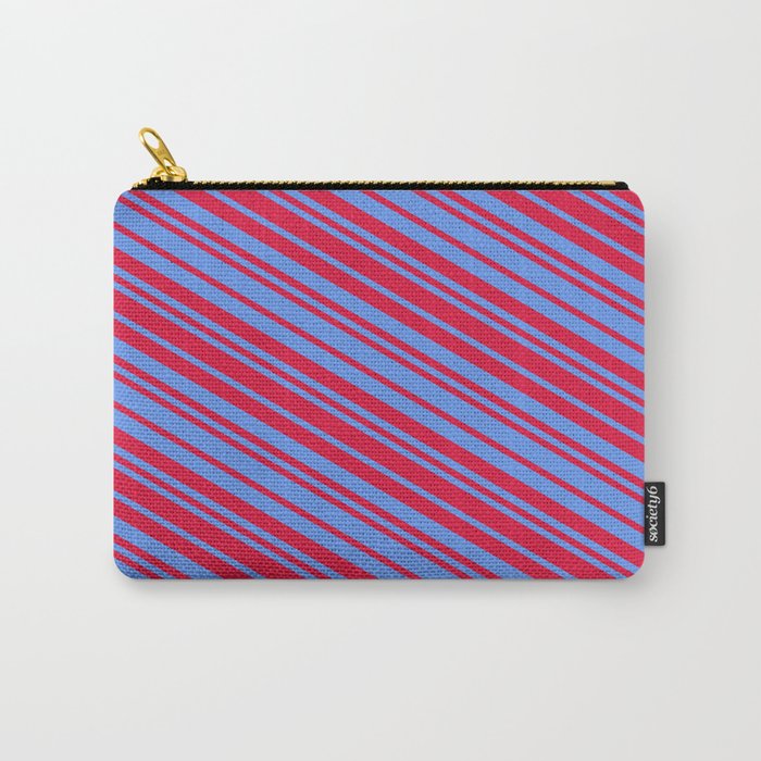 Crimson and Cornflower Blue Colored Lines Pattern Carry-All Pouch