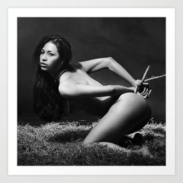 Woman nude and bound with rope  Art Print