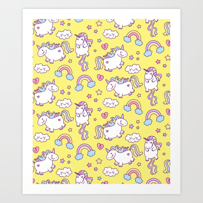 Seamless Unicorn Pattern With Clouds Hearts And Rainbow On