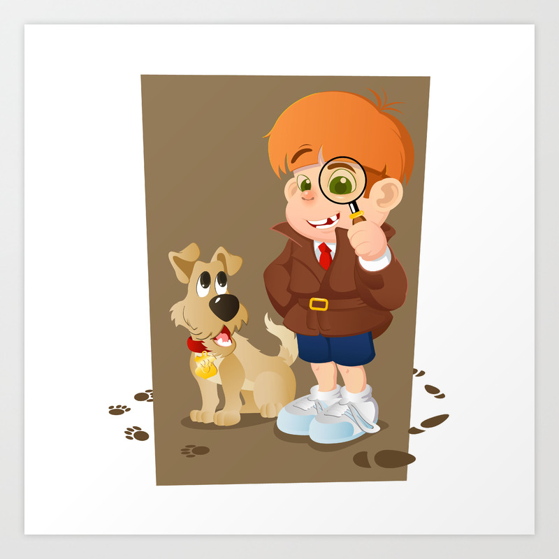 Smart Young Cartoon Detective Boy And His Dog Art Print By Mario S Society6