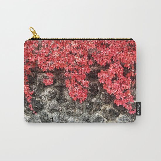 Red ivy leaves autumn stone wall Carry-All Pouch