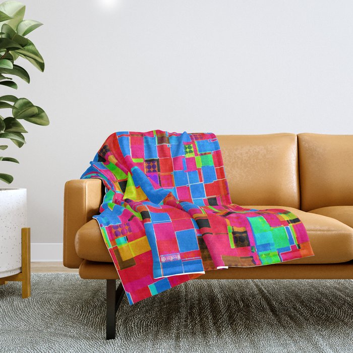 geometric pixel square pattern abstract background in red blue pink green Throw Blanket