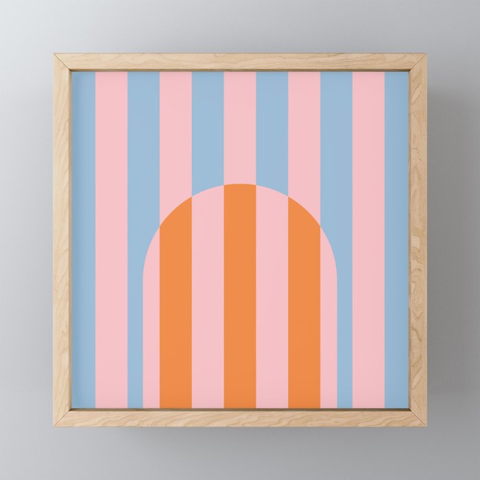 Striped Archway Bold Color Block Pattern in Pink, Orange, and Baby Blue Framed Mini Art Print