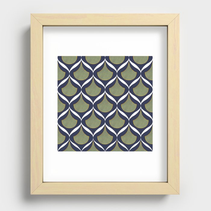 Moroccan Ogee Pattern Gold Filigree White Ribbon 1.0 Recessed Framed Print