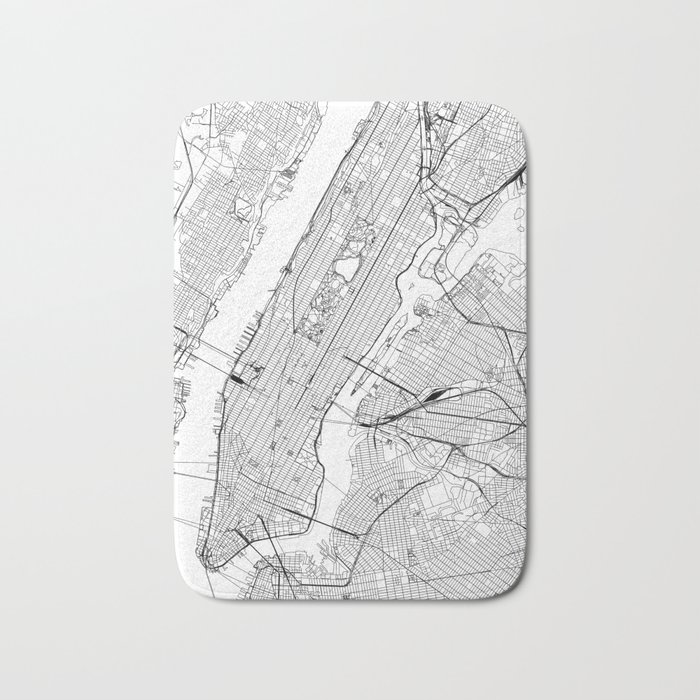 New York City White Map Badematte | Graphic-design, Graphic-design, Digital, Black-&-white, Vector, Karte, City, Urban, Street-map, Road-map