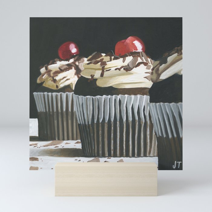 Chocolate Cupcakes with Cherries on Top Mini Art Print