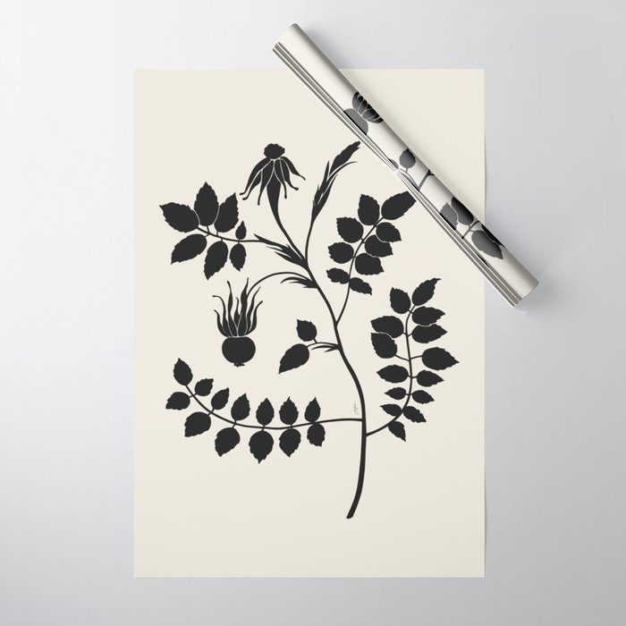 Black Rose Flower, Minimalist Ink Drawing #542 A Wrapping Paper by