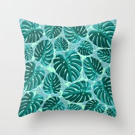 Tropical Leaf Monstera Pattern  Throw Pillow