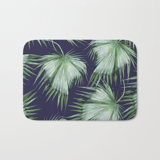 Floating Palm Leaves Blue Bath Mat