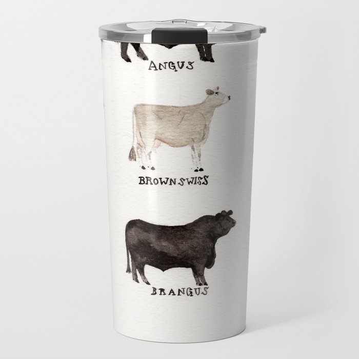 Beef and Dairy Cow Breeds Watercolor Travel Mug