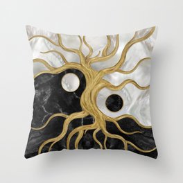 Yin Yang Tree of life - Marbles and Gold Throw Pillow
