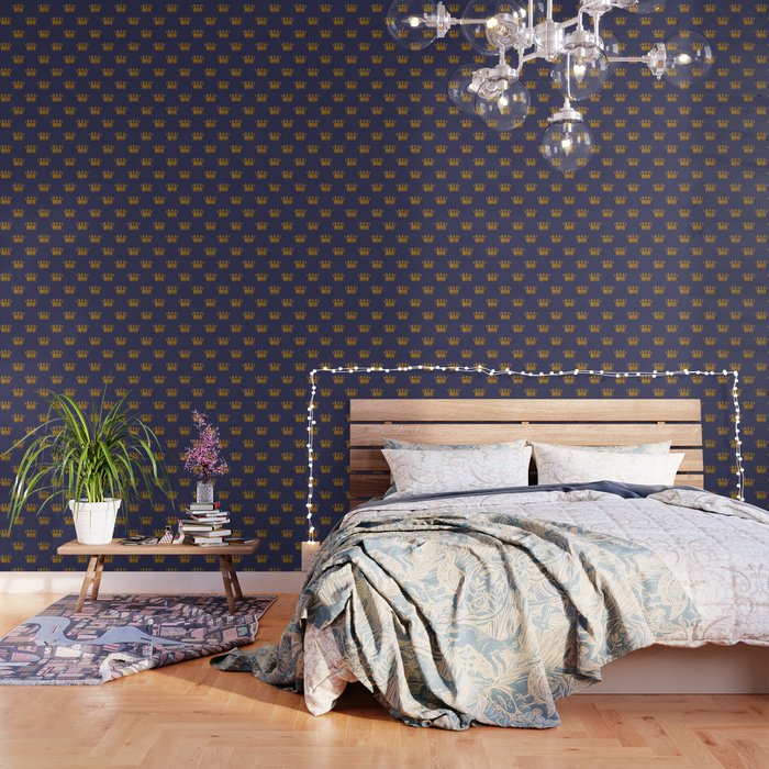 Royal Blue with Gold Crowns Wallpaper by Honor and obey | Society6