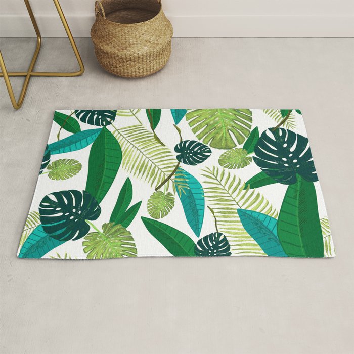 Tropical Green Leaves Rug by gulsengunel Society6