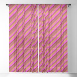 [ Thumbnail: Brown, Chocolate, Fuchsia, and Dark Red Colored Pattern of Stripes Sheer Curtain ]
