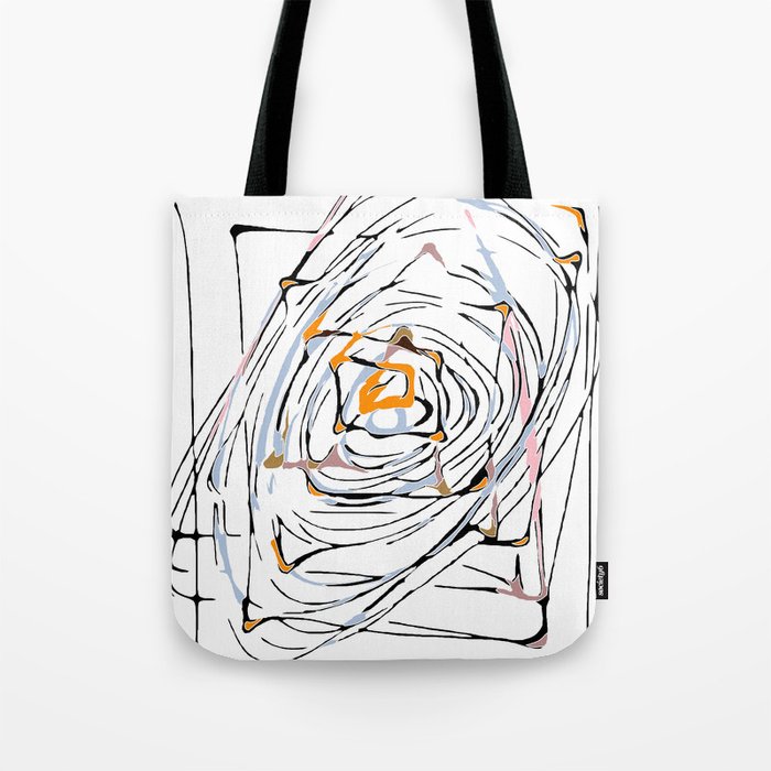 drawing square triangle and circle pattern abstract in orange blue and pink Tote Bag