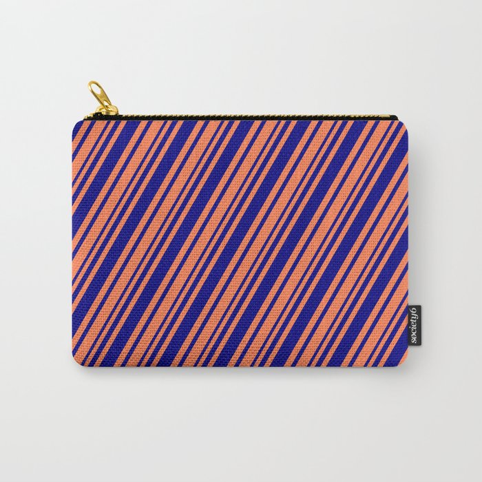Coral and Blue Colored Striped Pattern Carry-All Pouch